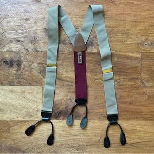 Trafalgar Beige and Burgundy Suspenders with Leather Details